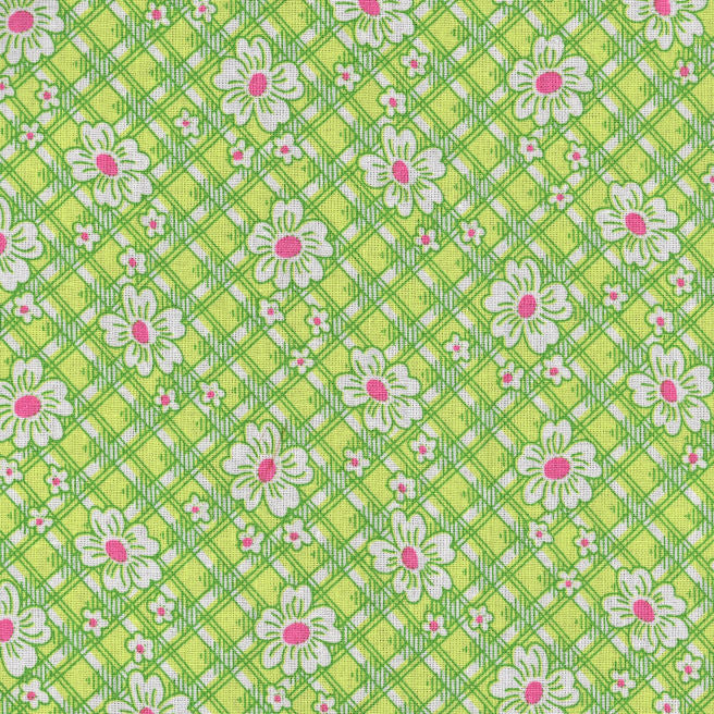 Marshall Dry Goods Lime Daisy Lattice Calico