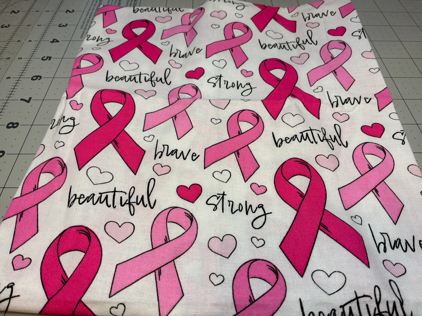 Breast Cancer Awareness Ribbon Brave Strong Beautiful Fat Quarter