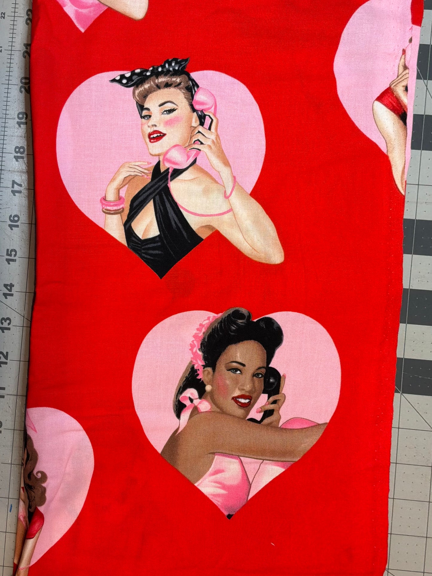 Alexander Henry Dial Love Lipstick Fabric |Red Novelty Quilting Cotton | Sold by the Half Yard