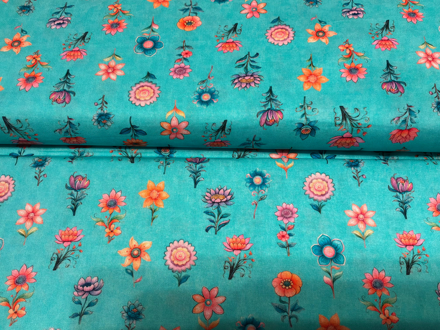 Spring Bling Tossed Flowers Aqua by QT Fabrics