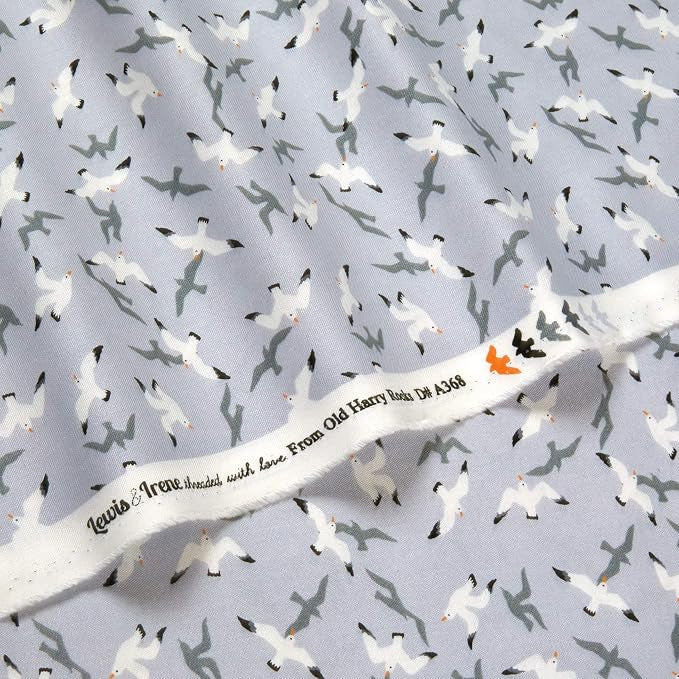 Lewis and Irene A368.1 Swanage Seagulls on Light Grey- 1 yard cut