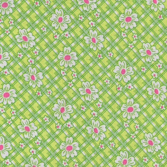 Marshall Dry Goods Lime Daisy Lattice Calico