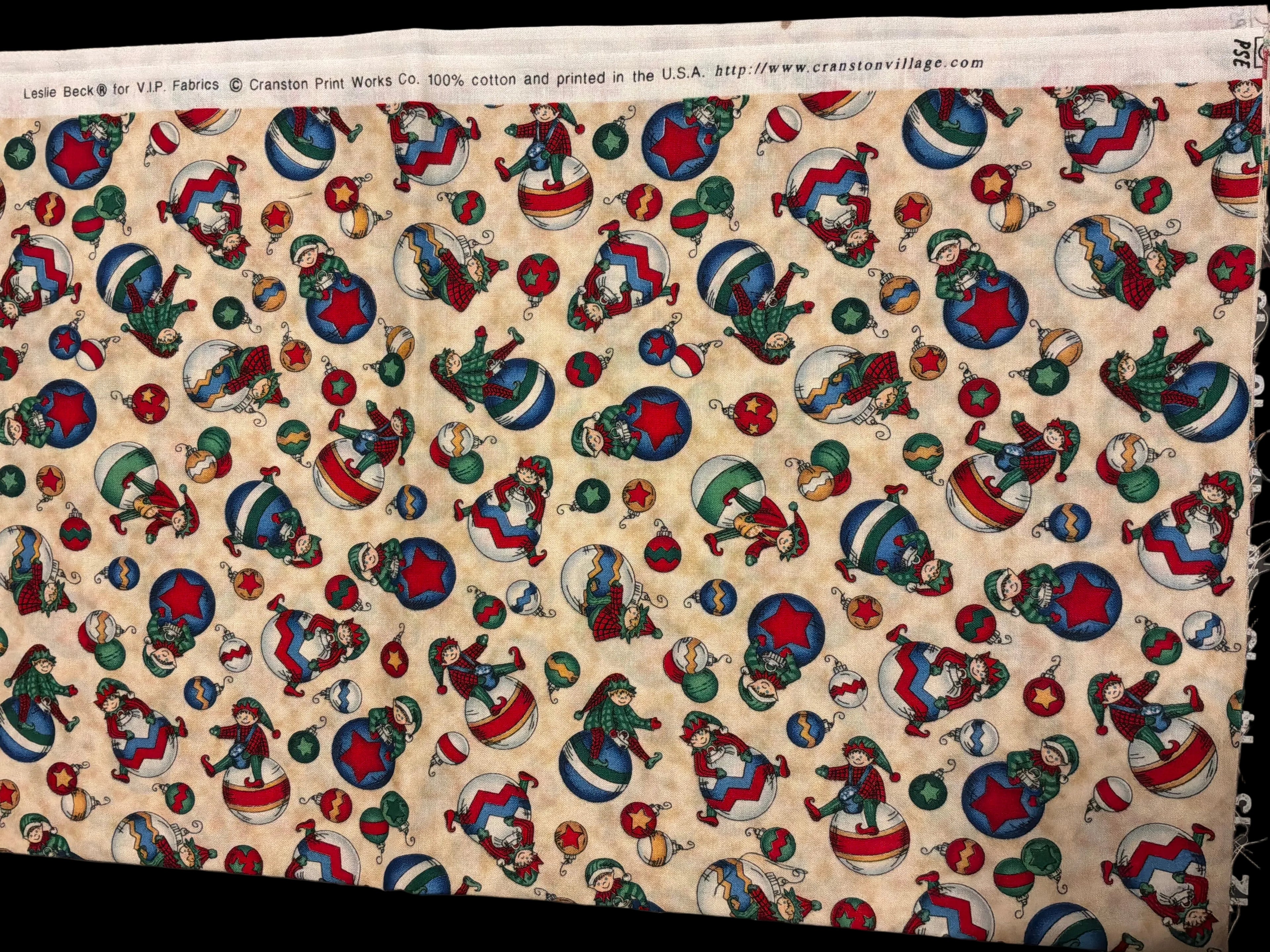 Vintage Cranston Christmas Elves Fabric 1/2 yards cuts — End of Bolt