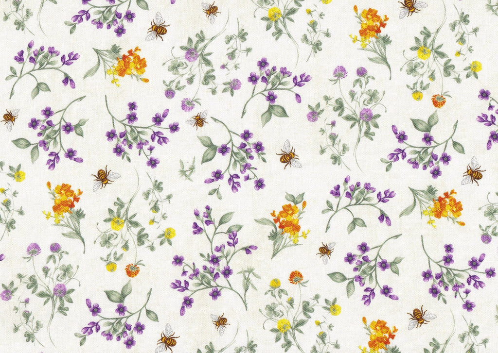Spring Bee floral on cream