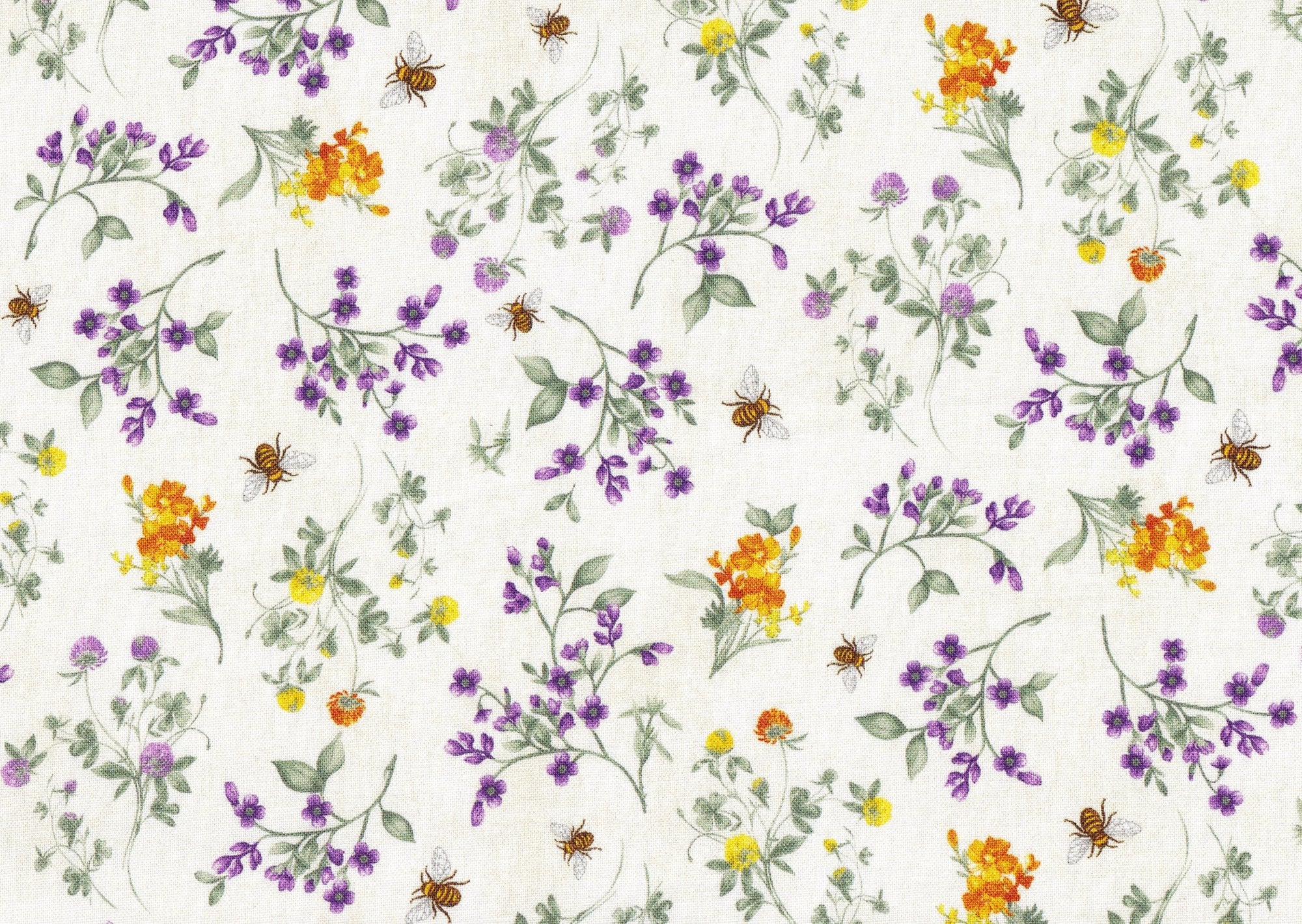 Spring Bee floral on cream