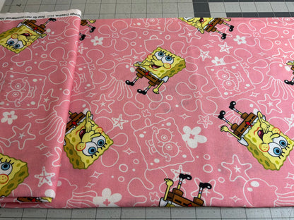 Officially Licensed SpongeBob SquarePants™ Cotton Fabric | Pink | 100% Cotton | 1 Yard Cut