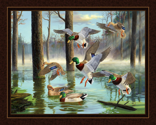 MDG Download Duck Quilt Panel 45x36 | 100% Cotton Mallard Duck Fabric | Hunting Wildlife Quilt Panel | Cabin Fabric