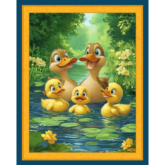 MDG Happy Quackers Duck Quilt Panel | Duckling Fabric Panel | Baby Nursery Quilt Fabric | Duck Family Cotton Panel 36x45