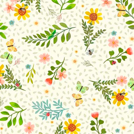 Garden Notes Spaced Floral Cream by Diane Neukirch for QT Fabrics