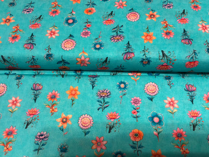 Spring Bling Tossed Flowers Aqua by QT Fabrics