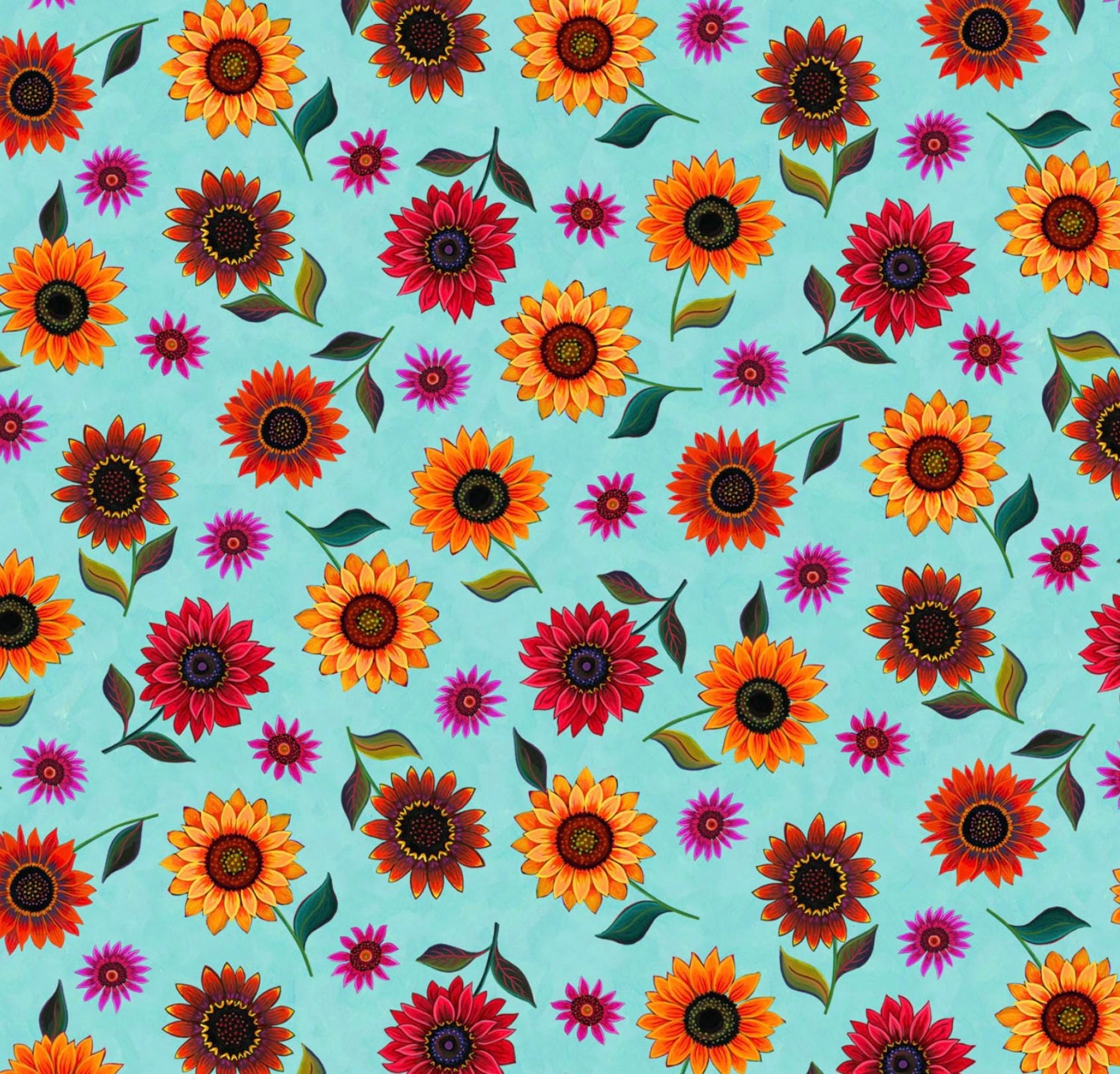 Sunflower Toss Aqua-For the Love of Sunflowers