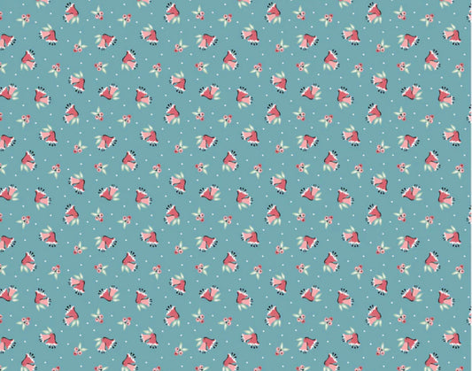 Poppie Cotton Frost & Flurry – Winter Blossoms Aqua