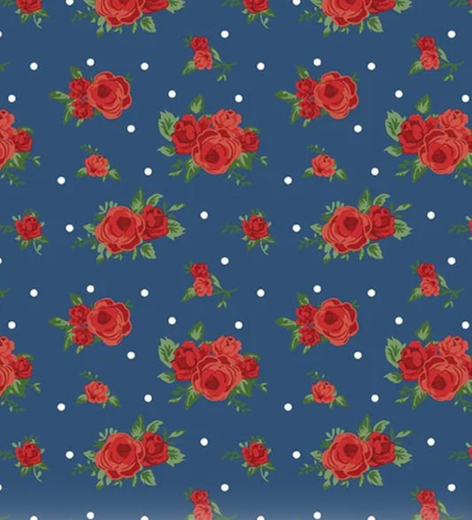 Summertime Daydream-Navy Bouquets All Over