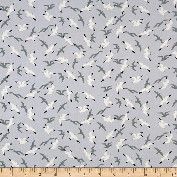 Lewis and Irene A368.1 Swanage Seagulls on Light Grey- 1 yard cut