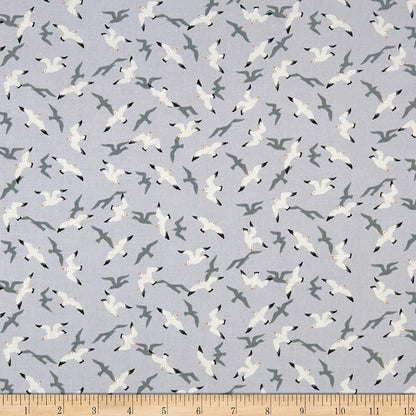 Lewis and Irene A368.1 Swanage Seagulls on Light Grey- 1 yard cut