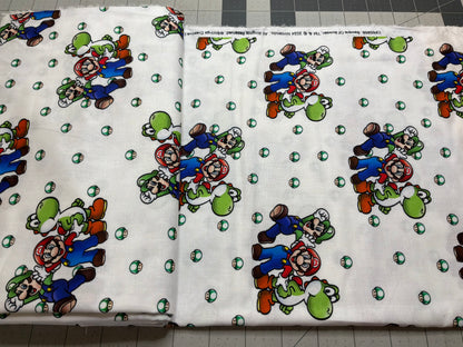 Super Mario™ Mario, Luigi & Yoshi Cotton Fabric | White | Licensed Nintendo Fabric | Sold by the Half Yard