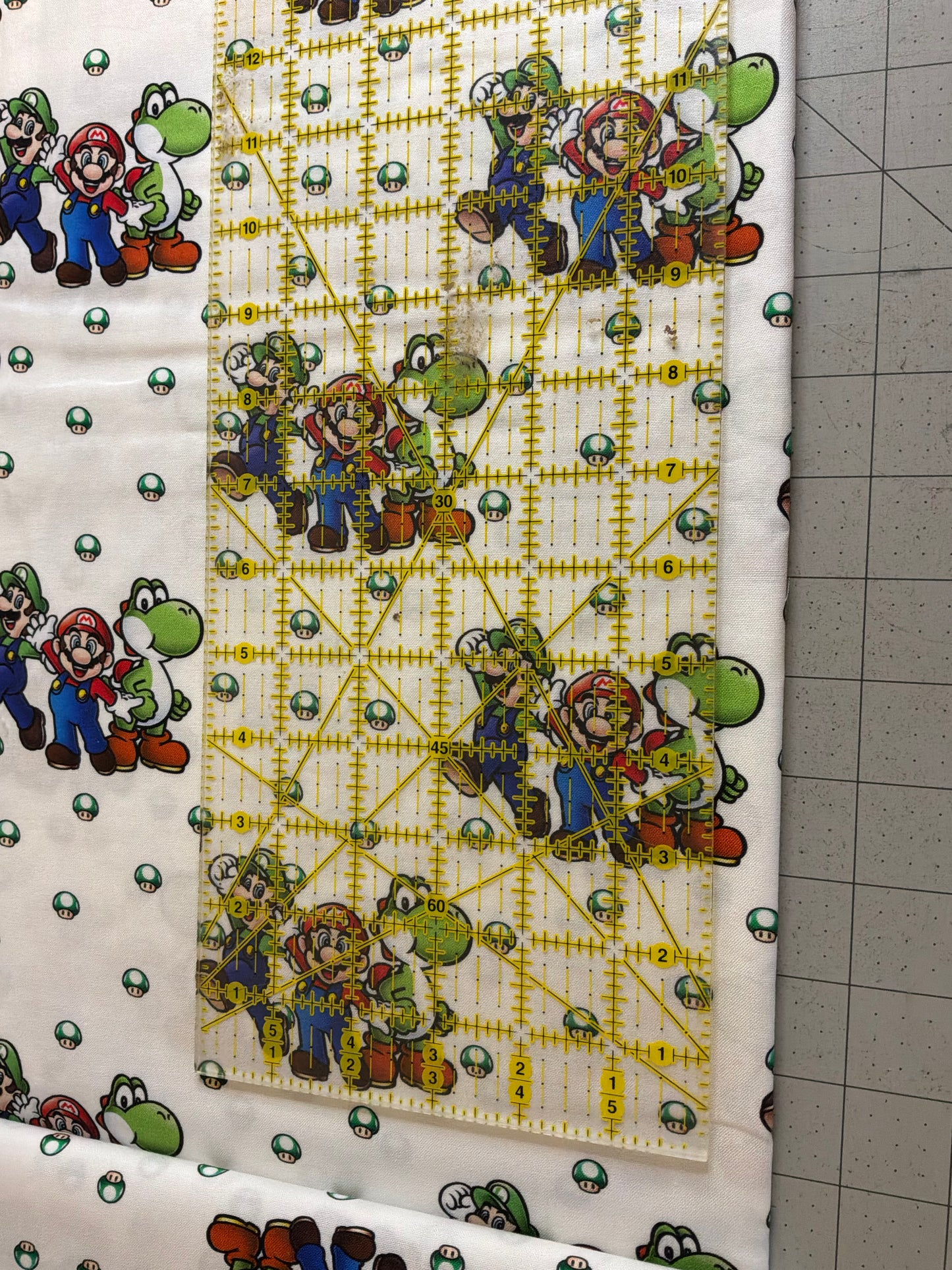 Super Mario™ Mario, Luigi & Yoshi Cotton Fabric | White | Licensed Nintendo Fabric | Sold by the Half Yard