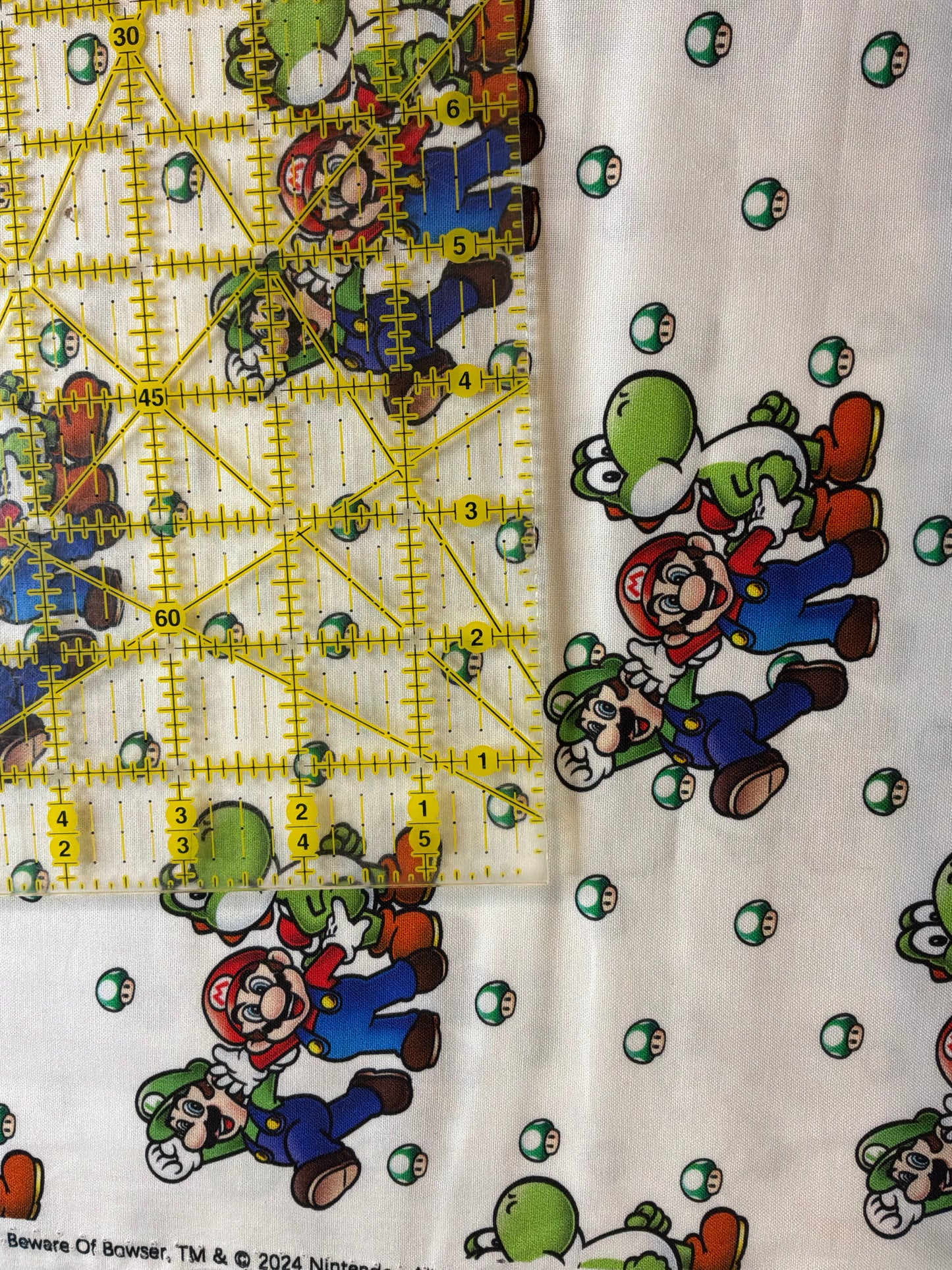 Super Mario™ Mario, Luigi & Yoshi Cotton Fabric | White | Licensed Nintendo Fabric | Sold by the Half Yard