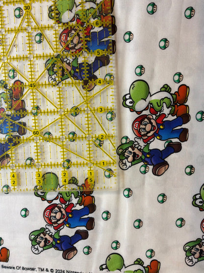 Super Mario™ Mario, Luigi & Yoshi Cotton Fabric | White | Licensed Nintendo Fabric | Sold by the Half Yard
