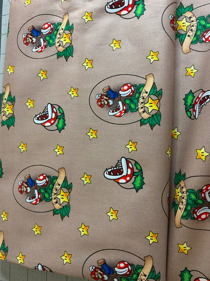 Officially Licensed Super Mario™ Piranha Plant Cotton Fabric | Taupe | Nintendo | 100% Cotton | Sold by the Half Yard