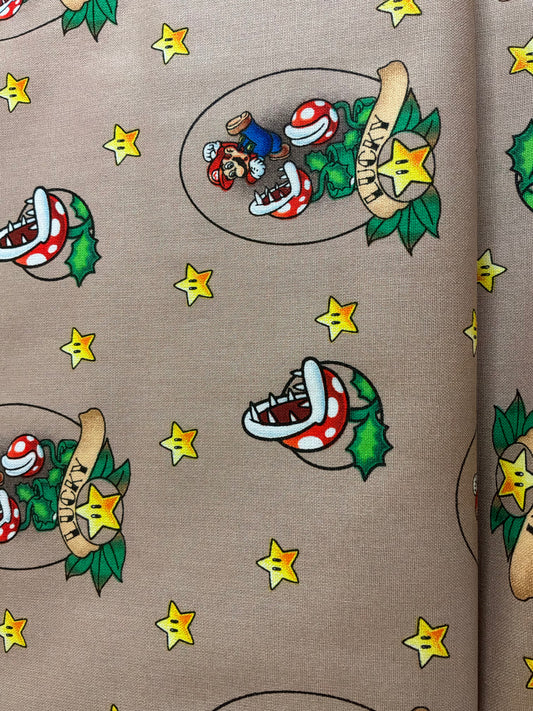 Officially Licensed Super Mario™ Piranha Plant Cotton Fabric | Taupe | Nintendo | 100% Cotton | Sold by the Half Yard