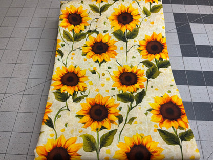 Golden Sunflowers on Cream Quilting Cotton Fabric | Cottage Floral | 100% Cotton | One-Yard Cut