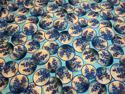 QT Fabrics Bluebonnet Vignettes Fabric | Texas Bluebonnet Floral Quilting Cotton | Grab Bag Season 3 | 31457-B | Blue Aqua