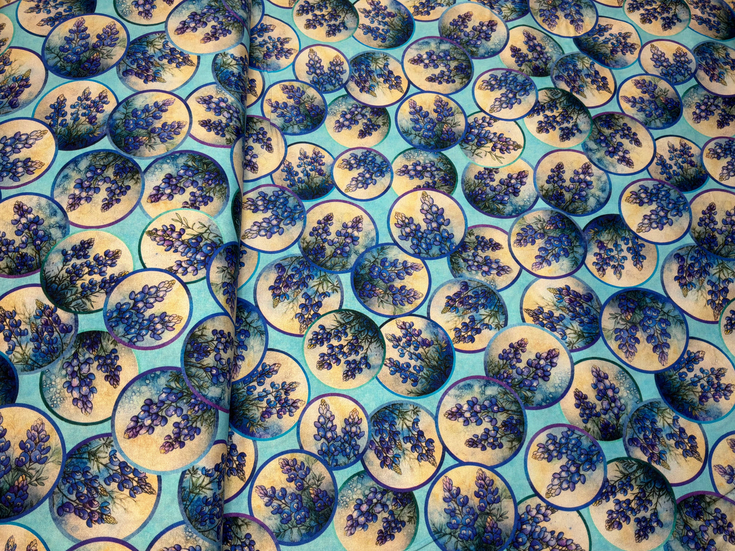 QT Fabrics Bluebonnet Vignettes Fabric | Texas Bluebonnet Floral Quilting Cotton | Grab Bag Season 3 | 31457-B | Blue Aqua