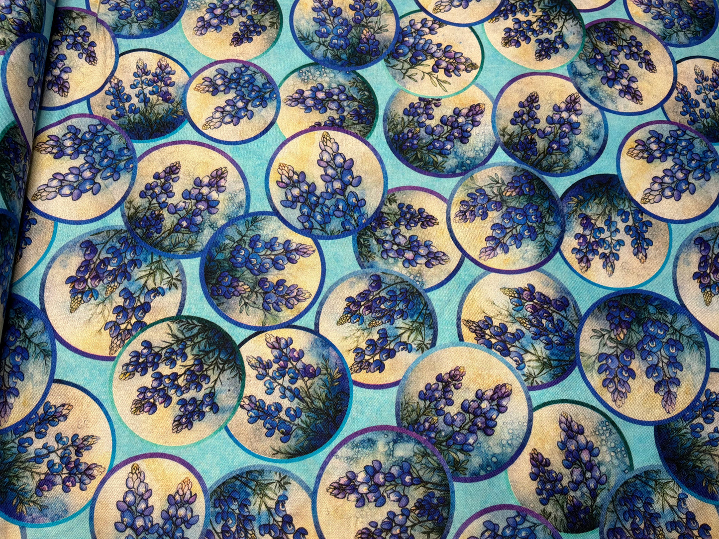 QT Fabrics Bluebonnet Vignettes Fabric | Texas Bluebonnet Floral Quilting Cotton | Grab Bag Season 3 | 31457-B | Blue Aqua