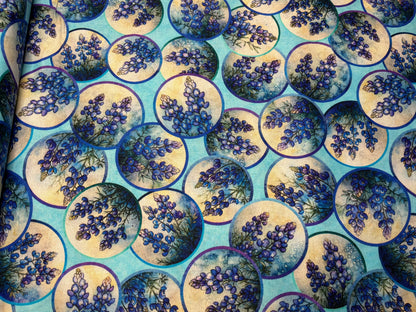 QT Fabrics Bluebonnet Vignettes Fabric | Texas Bluebonnet Floral Quilting Cotton | Grab Bag Season 3 | 31457-B | Blue Aqua