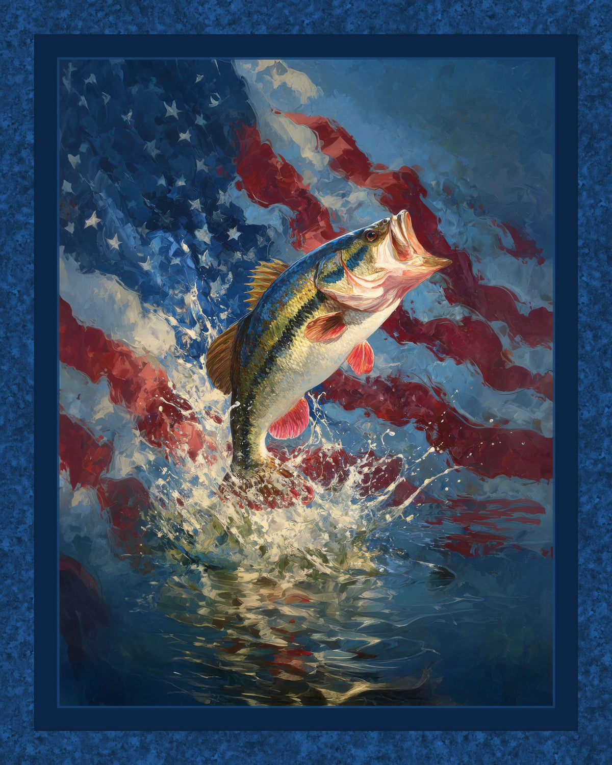 MDG American Largemouth Bass Quilt Panel 36x45 | 100% Cotton Fishing Fabric | Patriotic American Flag Fish Panel